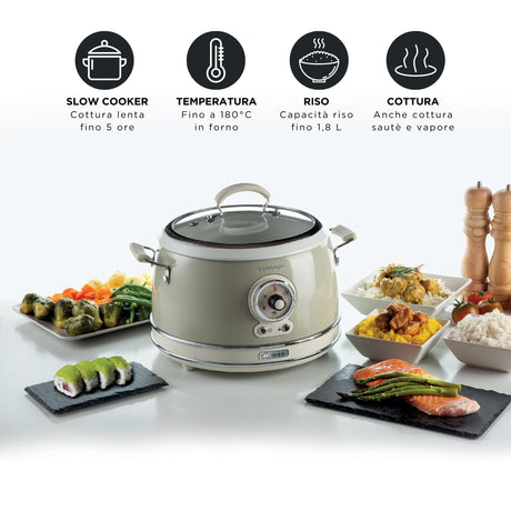 Ariete 2904 Rice Cooker - Cuociriso Elettrico con bowl in ceramica - Sushi fatto in casa - Multicooker - Linea Vintage - 3,5 L - 650 W - Beige