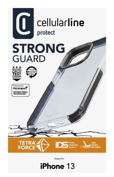 Cellularline Tetra Force Strong Guard - iPhone 13 Custodia flessibile ultra-protettiva, anti-shock con tecnologia antibatterica Microban® integrata
