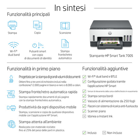 HP Smart Tank 7005 Wireless All-in-One Colore Stampante, Stampa fronte/retro; fotocopiatrice, scanner