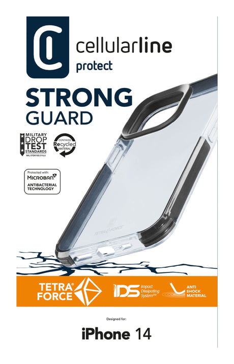 Cellularline Tetra Force Strong Guard - iPhone 14 Custodia flessibile ultra-protettiva, anti-shock con tecnologia antibatterica Microban® integrata