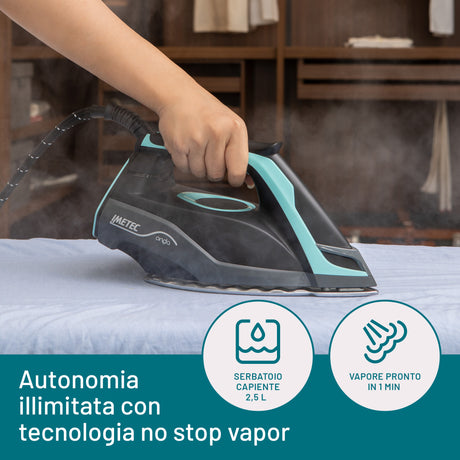 Imetec Onda P1 Ferro da Stiro Generatore di Vapore, Piastra a Onde Scorrevole Brevettata, 2400W, Colpo Vapore 300 g, Serbatoio 2,5L, 3 Filtri con Ioni di Argento, Tecnologia No Stop Vapor