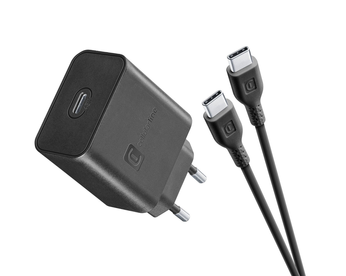 Cellularline Super Fast Charger Kit PD 45W Caricabatterie da rete USB-C 45W con cavo USB-C to USB-C