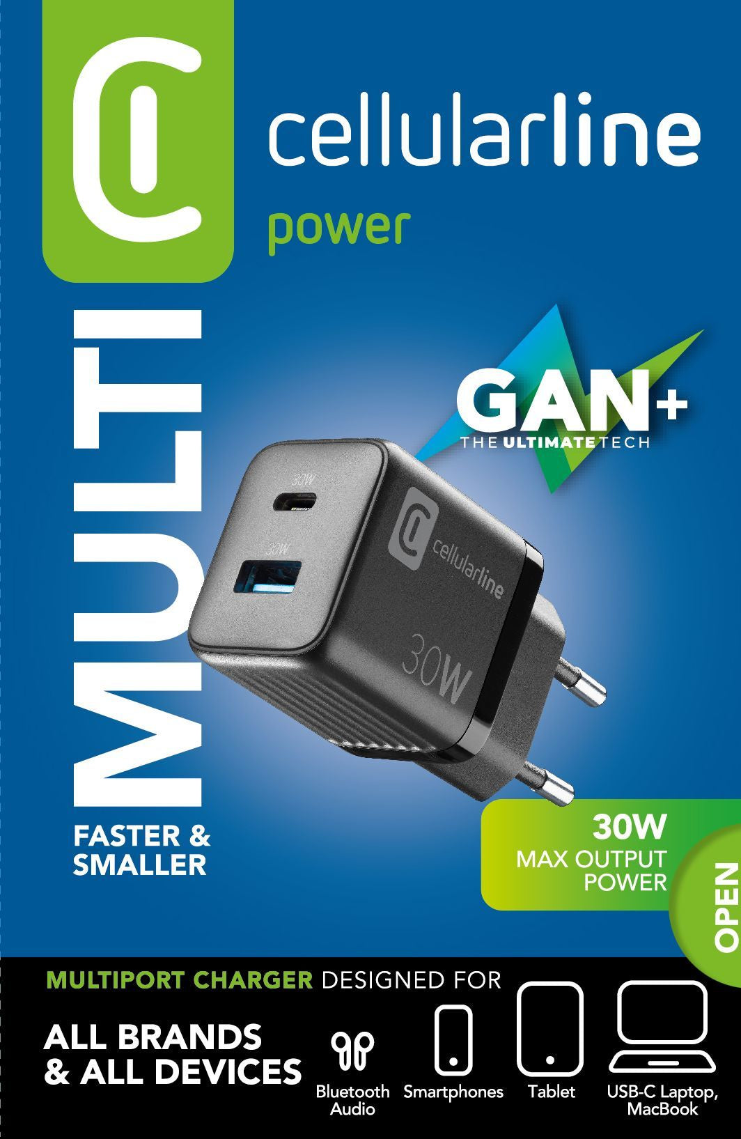 Cellularline MULTIPOWER MICRO 30W Caricabatterie da rete veloce ultracompatto 2 porte, 30W