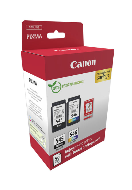 Canon Multipack 2pz cartuccia originale 545+546 (nero+colori) - inclusi 50 fogli carta fotografica 10x15cm
