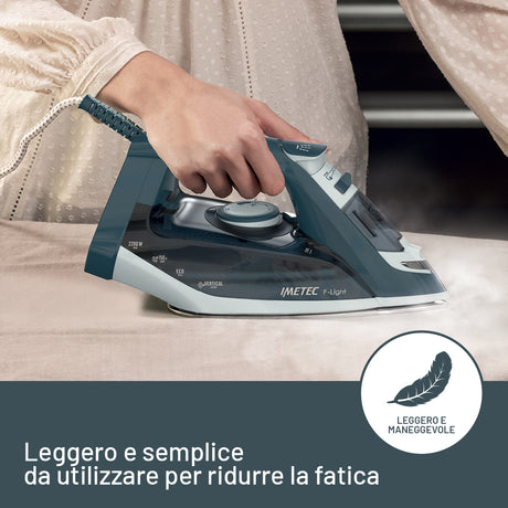Imetec F-Light Ferro da Stiro a Vapore, Leggero, Piastra Superscorrevole con Rivestimento Glide Ceramic, Colpo vapore 150g, Doppia Protezione anticalcare, 2200 W