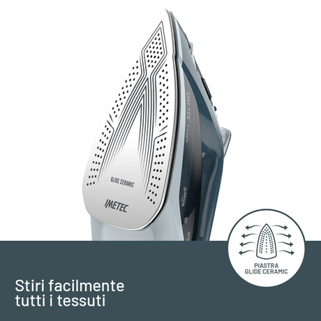 Imetec F-Light Ferro da Stiro a Vapore, Leggero, Piastra Superscorrevole con Rivestimento Glide Ceramic, Colpo vapore 150g, Doppia Protezione anticalcare, 2200 W