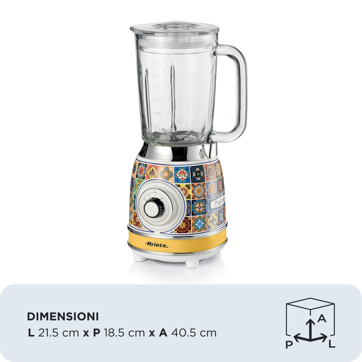 Ariete 583 Frullatore Positano con tazza in vetro da 1,5 Litri, 4 Lame in Acciaio Inox, 4 Velocità + Pulse,1000 Watt