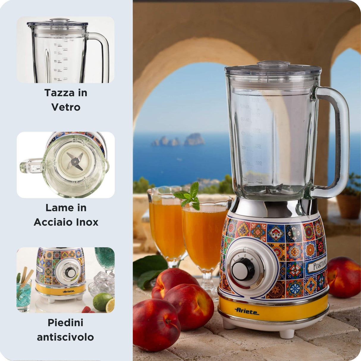 Ariete 583 Frullatore Positano con tazza in vetro da 1,5 Litri, 4 Lame in Acciaio Inox, 4 Velocità + Pulse,1000 Watt