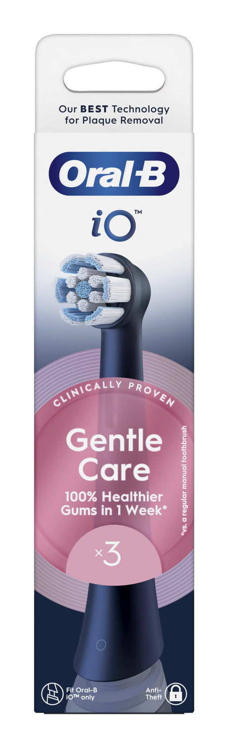 Oral-B Testine di Ricambio iO Series Gentle Care Black, testine rotonde di ricambio originali, setole angolate per una rimozione più profonda della placca, testina più morbida, adatte a gengive sensibili, 3