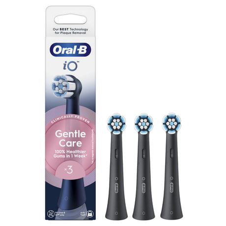Oral-B Testine di Ricambio iO Series Gentle Care Black, testine rotonde di ricambio originali, setole angolate per una rimozione più profonda della placca, testina più morbida, adatte a gengive sensibili, 3
