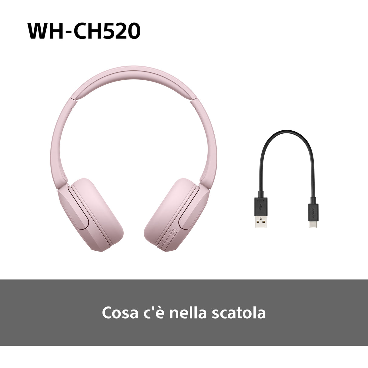 Sony WHCH520P.CE7 cuffia e auricolare Wireless A Padiglione Musica e Chiamate USB tipo-C Bluetooth Rosa