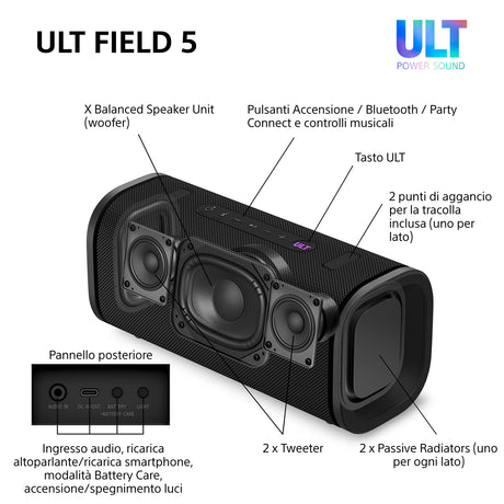Sony Ult Field 5 Altoparlante portatile stereo Nero