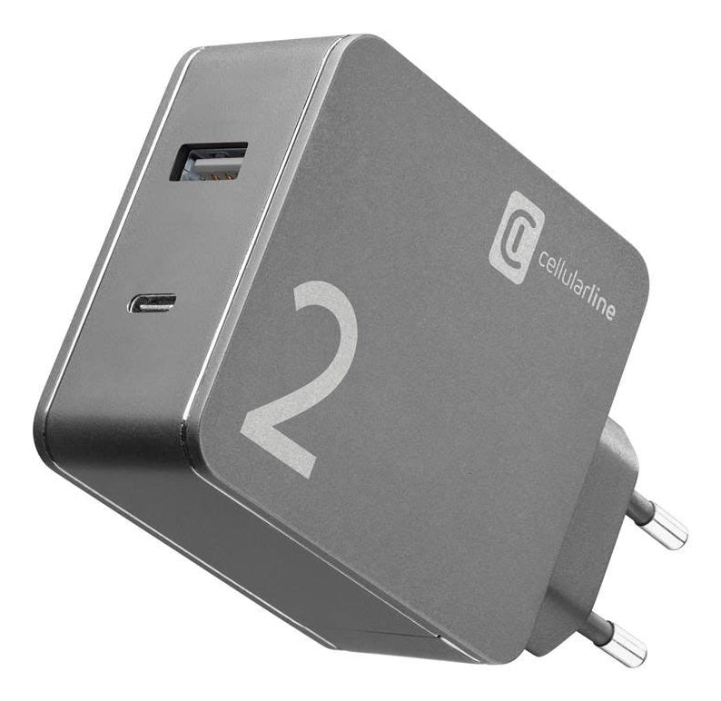 Cellularline Duo Charger - MacBook and iPhone Caricabatterie per computer portatili dotati di porta USB-C e smartphone, 42W