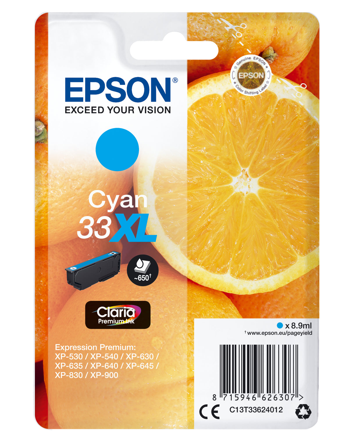 Epson Oranges Cartuccia Ciano T33XL Claria Premium