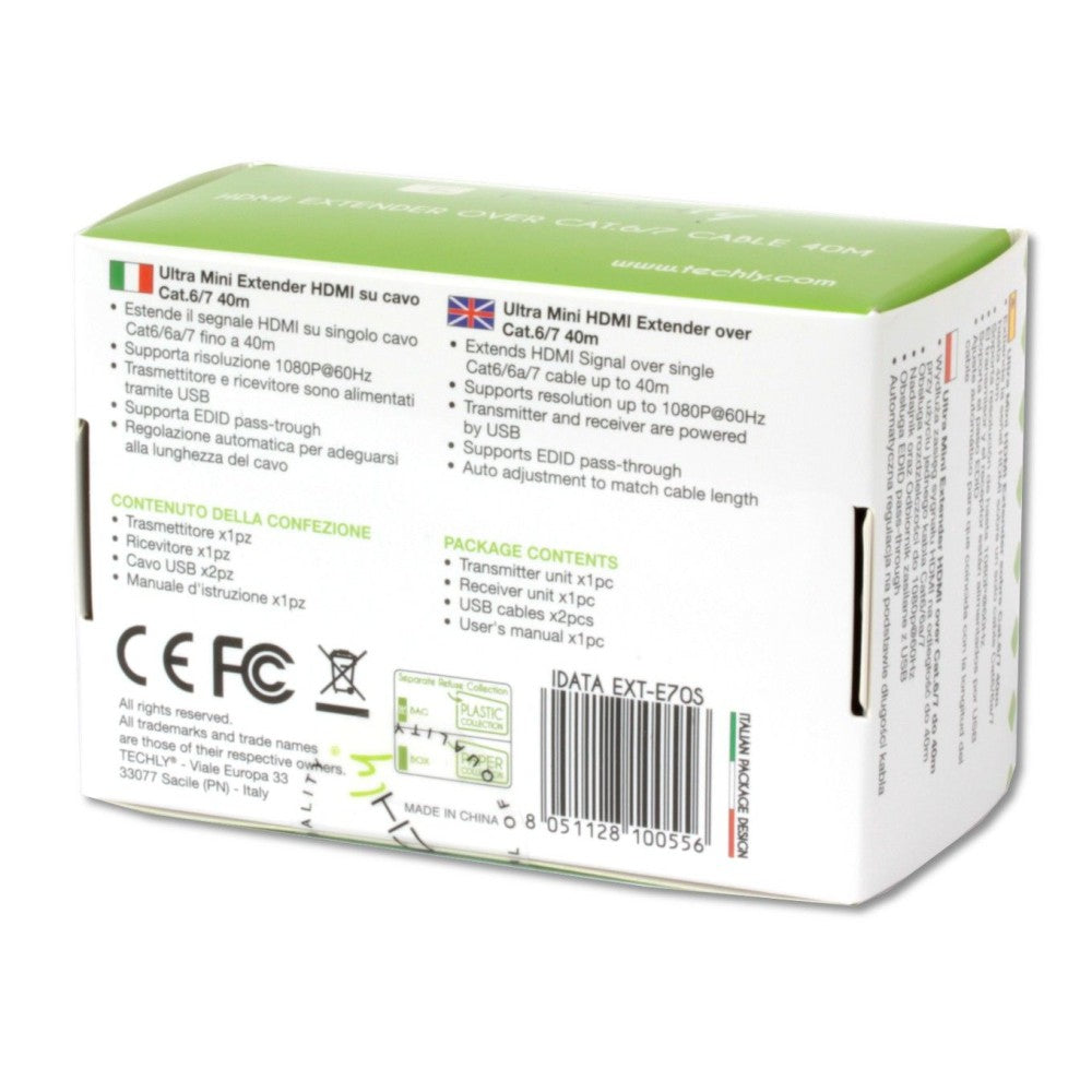 Techly IDATA EXT-E70S moltiplicatore AV Trasmettitore e ricevitore AV Nero