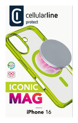 Cellularline Iconic Mag - iPhone 16 Custodia trasparente con bordi colorati compatibile con ecosistema Magsafe