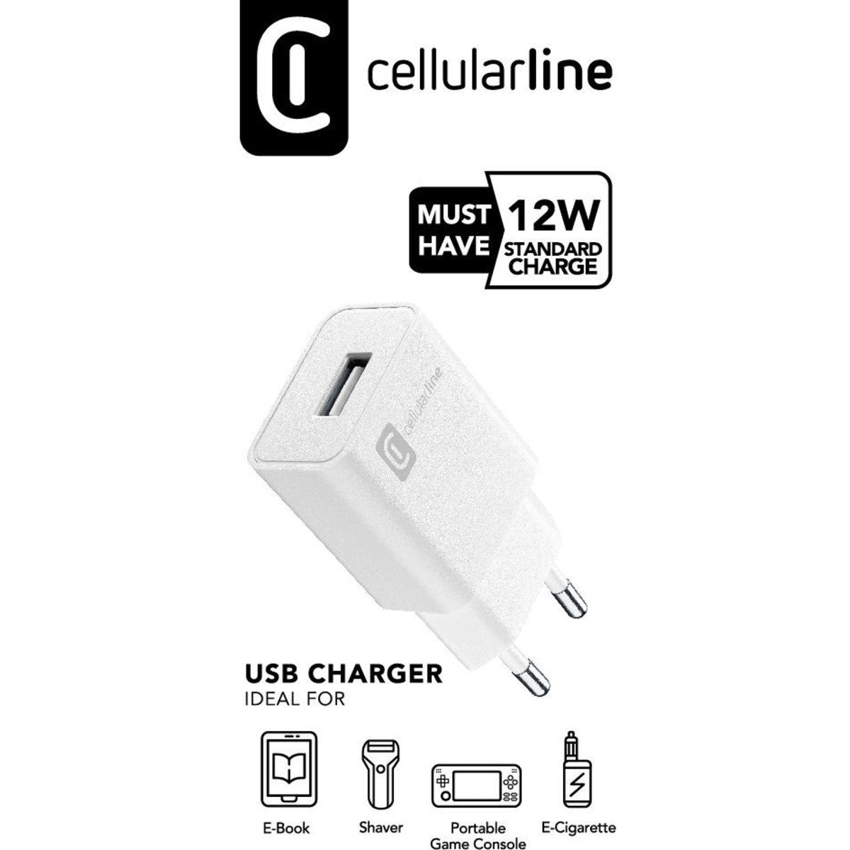 Cellularline USB Charger 12W Caricabatterie da rete per piccoli devices 12W