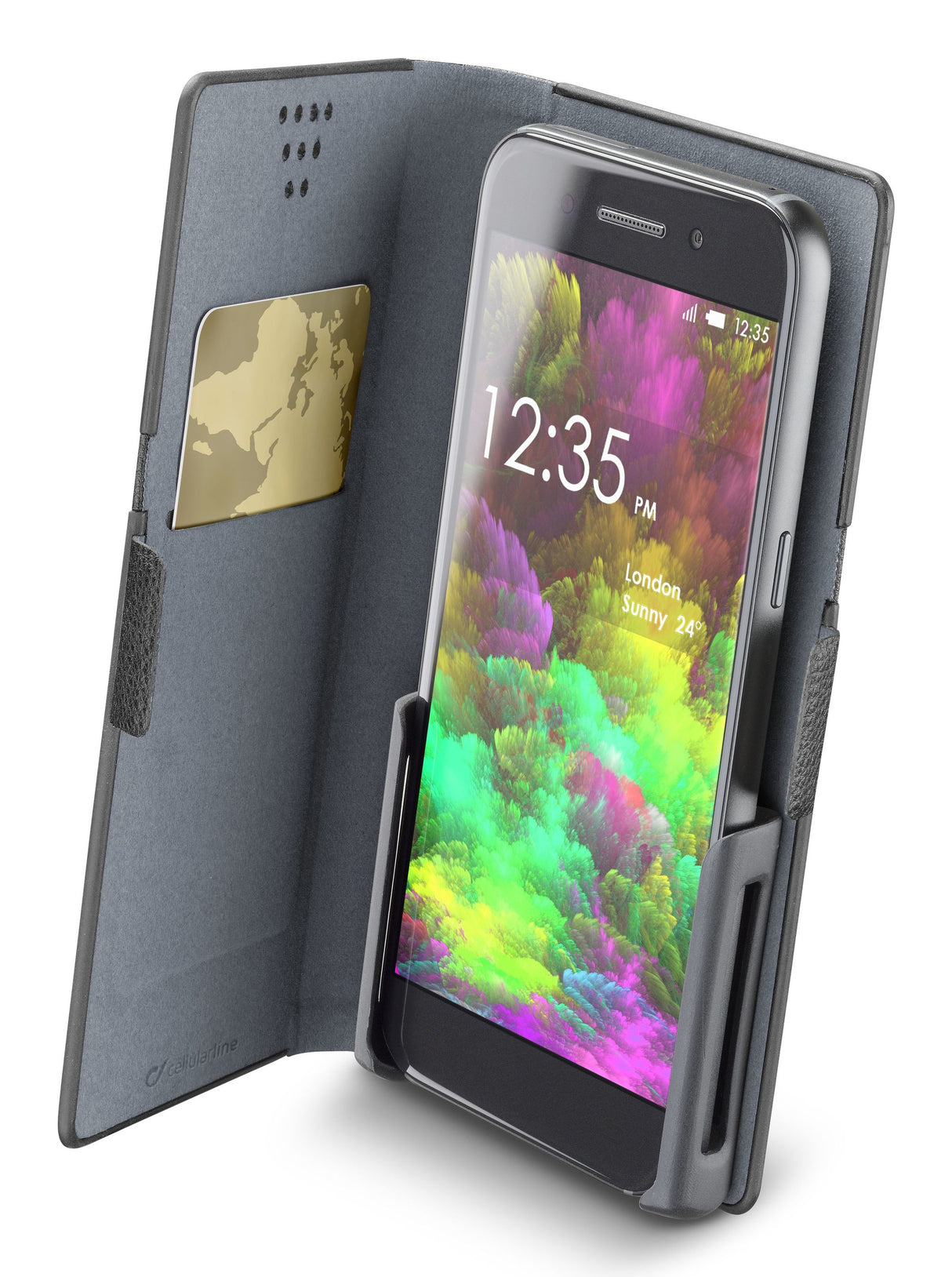 Cellularline Slide & Click - M: (Misure max telefono: 75mm X 150mm) Custodia a libro multicompatibile effetto pelle