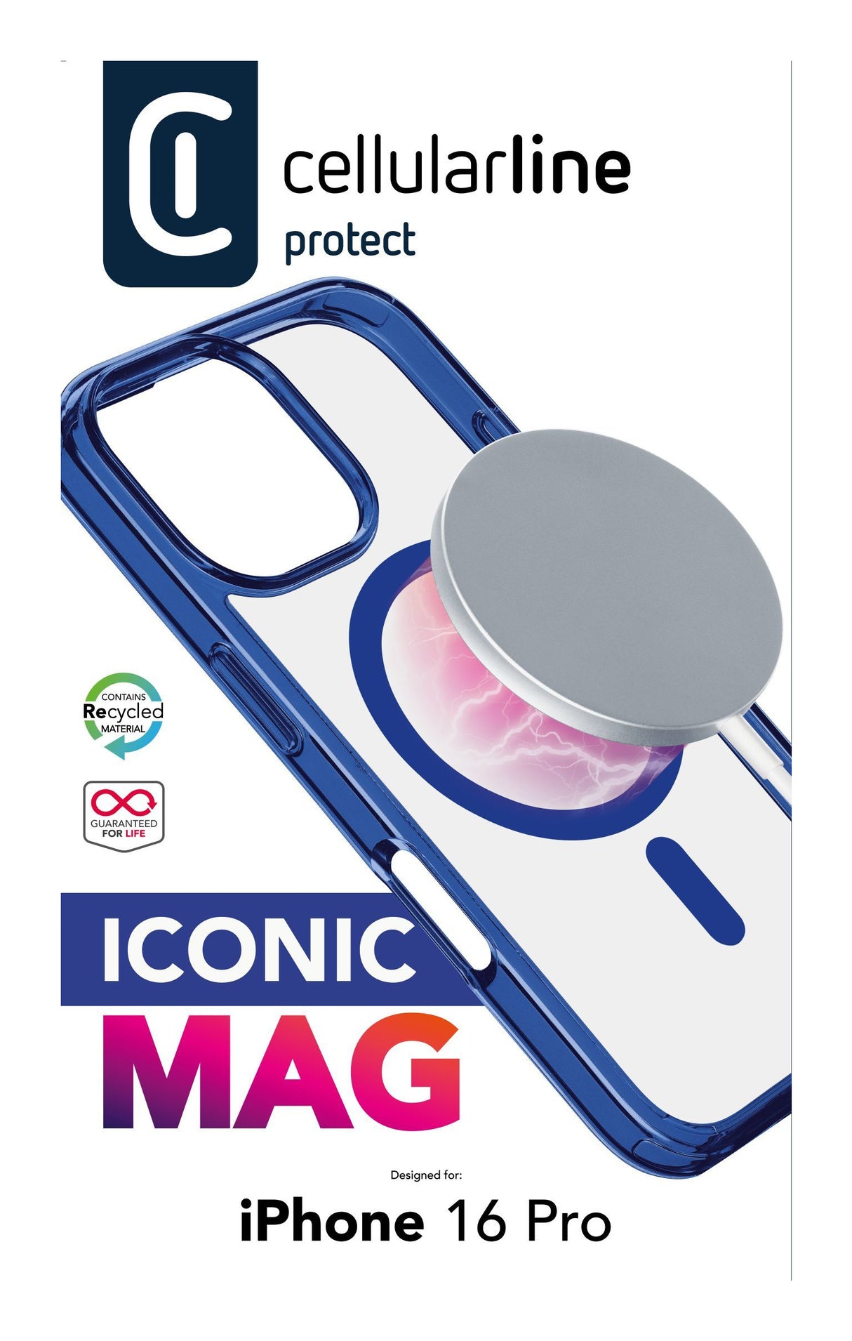 Cellularline Iconic Mag - iPhone 16 Pro Custodia trasparente con bordi colorati compatibile con ecosistema Magsafe