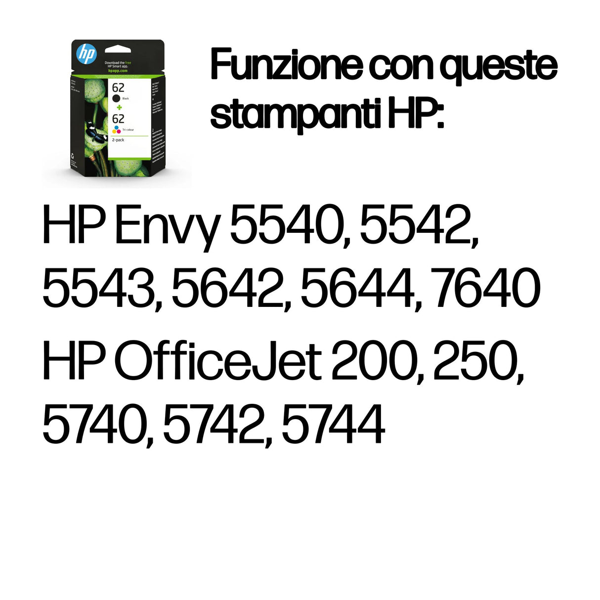 HP Confezione da 2 cartucce originali di inchiostro nero/tricromia 62