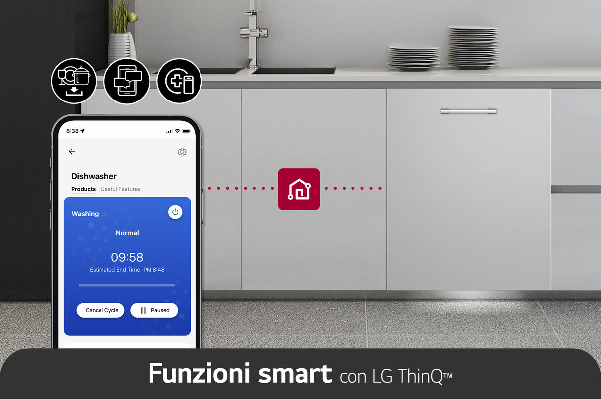 LG QuadWash DB243TX Lavastoviglie a scomparsa totale Serie 2, Classe D, 14 coperti, EasyRack+, Wi-Fi, Noble Steel