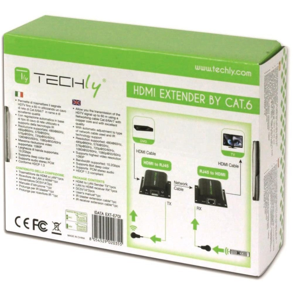 Techly Extender HDMI Full HD 3D IR su cavo Cat.5E/6/6A/7 60m Autoregolato (IDATA EXT-E70I)
