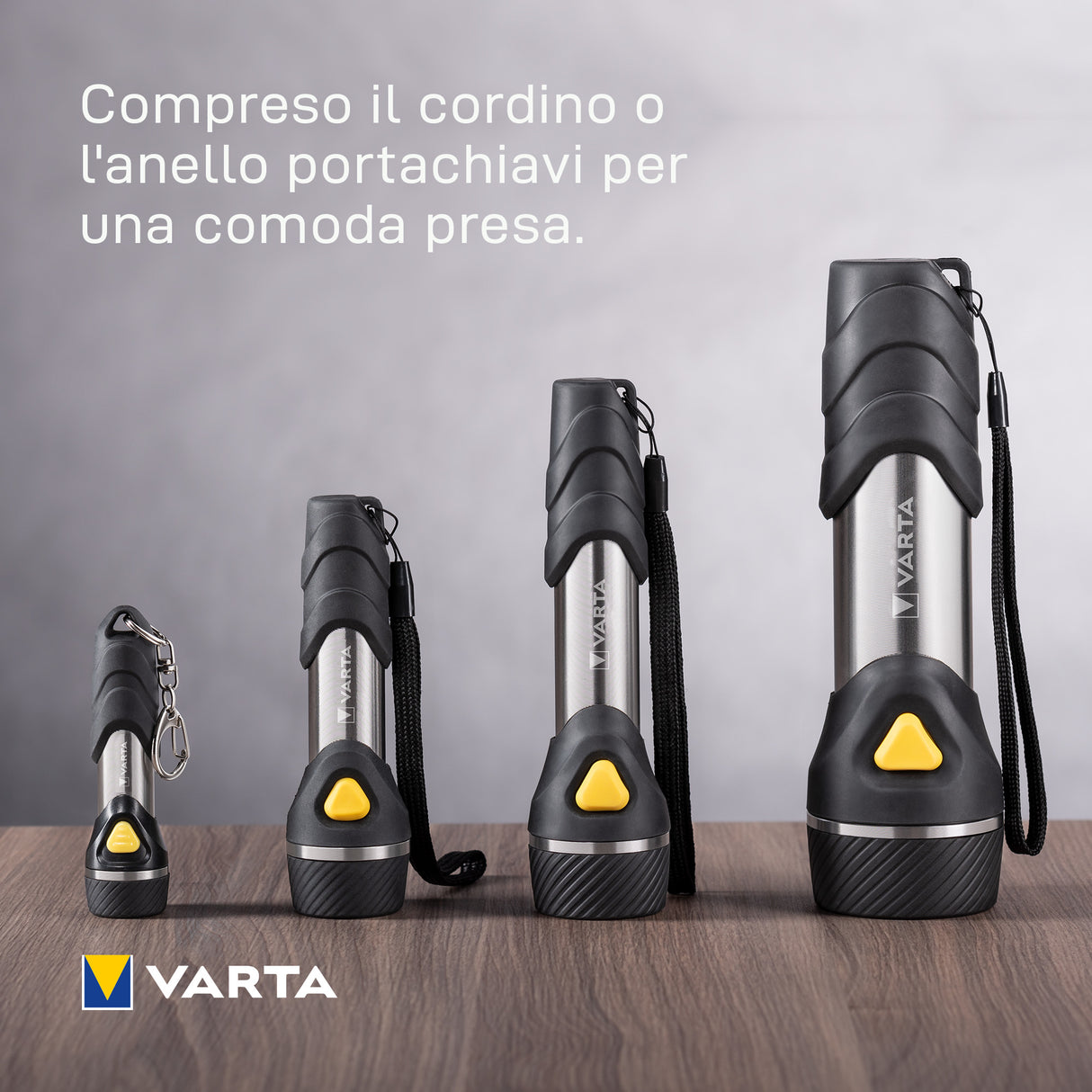Varta Day Light Key Chain LED Flashlight (incl. anello portachiavi e 1x batteria AAA Longlife Power, antiurto) argento/nero per la casa, tutti i giorni, interruzioni di corrente