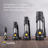 Varta Day Light Key Chain LED Flashlight (incl. anello portachiavi e 1x batteria AAA Longlife Power, antiurto) argento/nero per la casa, tutti i giorni, interruzioni di corrente