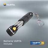 Varta Day Light Key Chain LED Flashlight (incl. anello portachiavi e 1x batteria AAA Longlife Power, antiurto) argento/nero per la casa, tutti i giorni, interruzioni di corrente