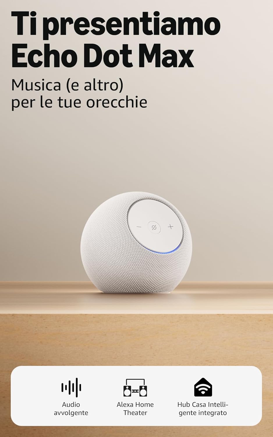 Amazon Echo Dot Max - Altoparlante Alexa con audio avvolgente, Hub Casa Intelligente integrato, Bianco ghiaccio