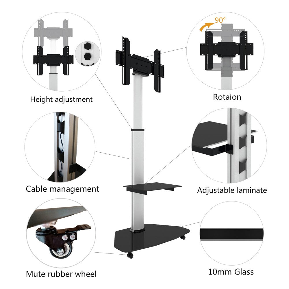 Techly Supporto a Pavimento con Mensola Trolley TV LCD/LED/Plasma 37-70" Bianco