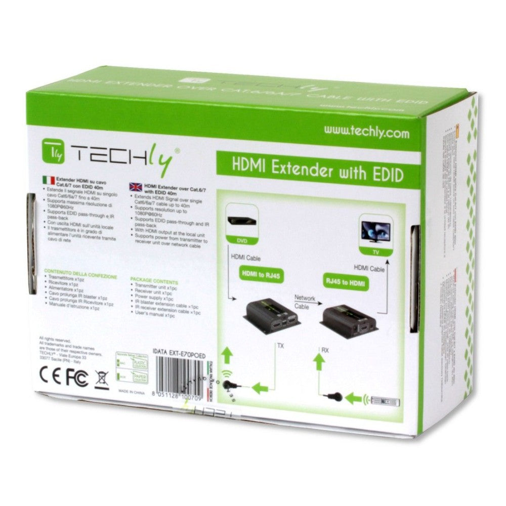 Techly IDATA EXT-E70POED moltiplicatore AV Trasmettitore e ricevitore AV Nero