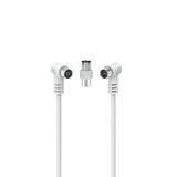 Hama Cavo antenna 90° M/F con adattatore M/M, 3 metri, 75 dB, bianco