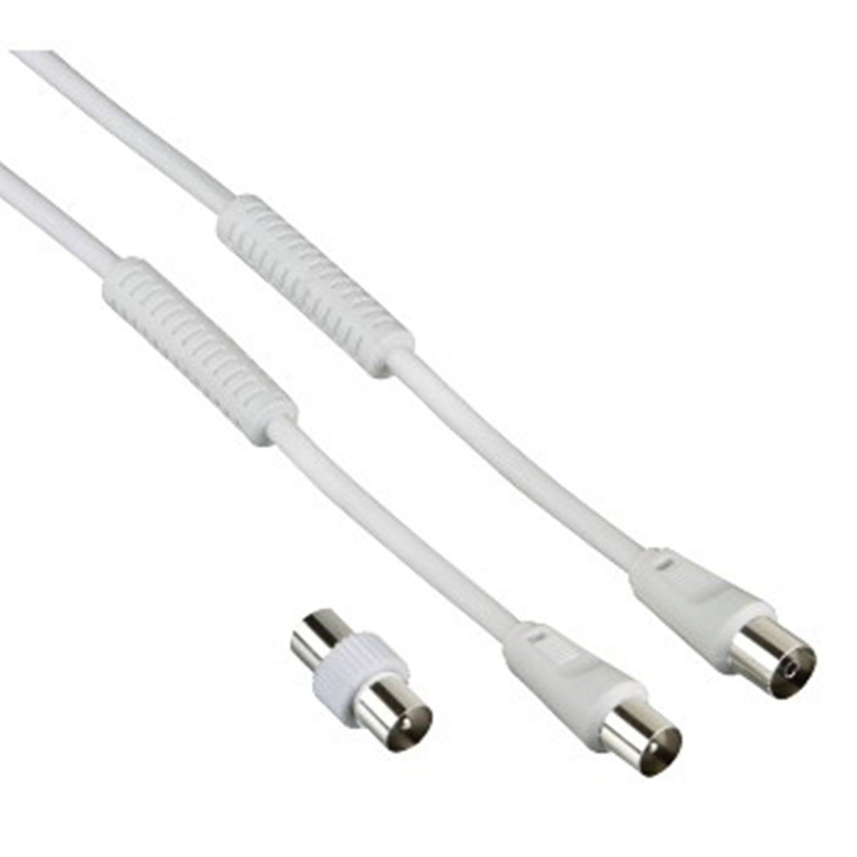 Hama Cavo antenna M/F con adattatore M/M, 3 metri, 85 dB, ferrite, bianco