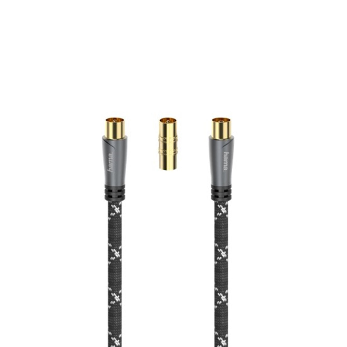 Hama Cavo antenna M/F con adattatore M/M, 1,5 metri, 120 dB, TPE, connettori dorati, ferrite, nero