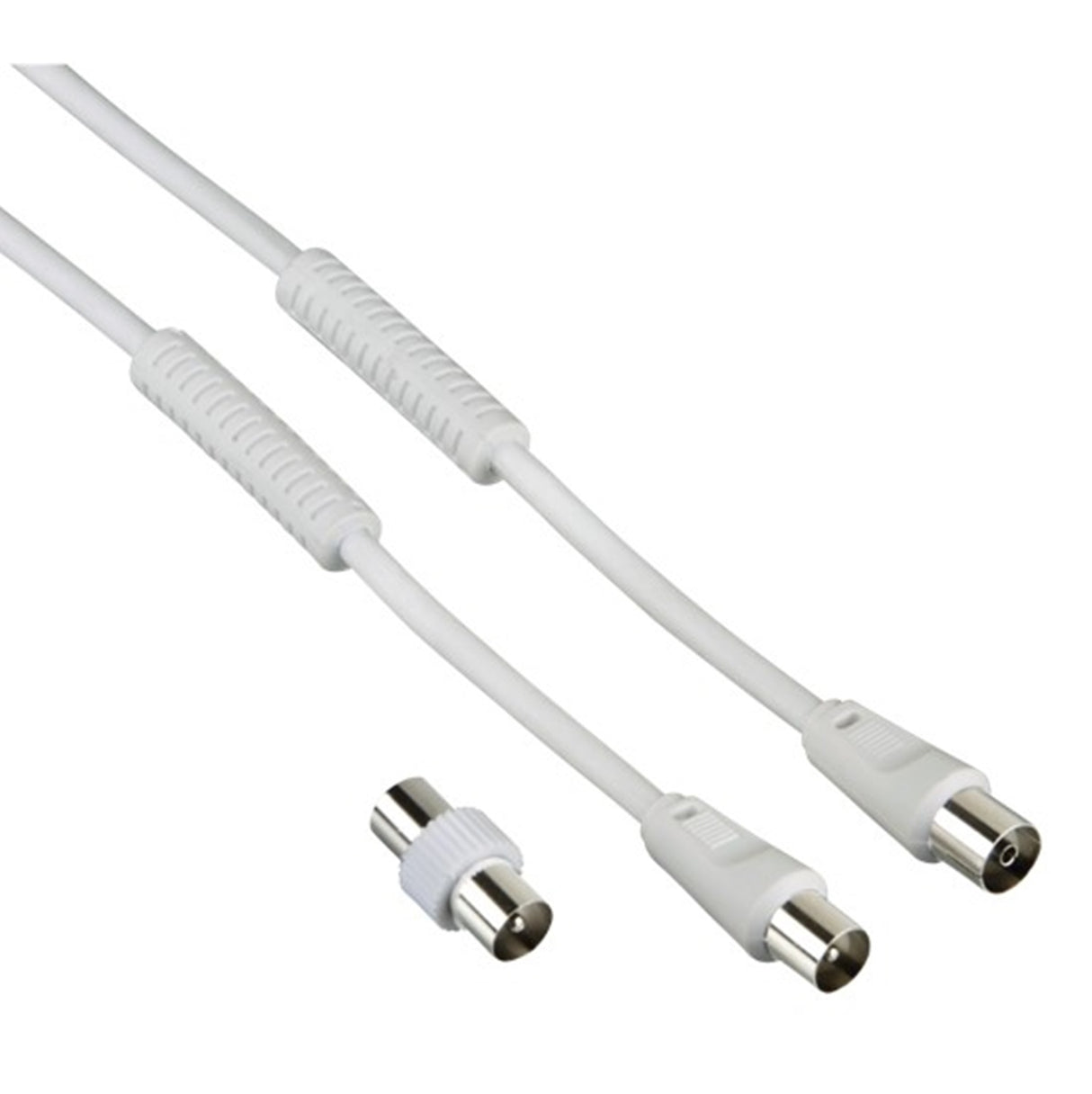 Hama Cavo antenna M/F con adattatore M/M, 5 metri, 85 dB, ferrite, bianco
