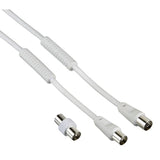 Hama Cavo antenna M/F con adattatore M/M, 5 metri, 85 dB, ferrite, bianco