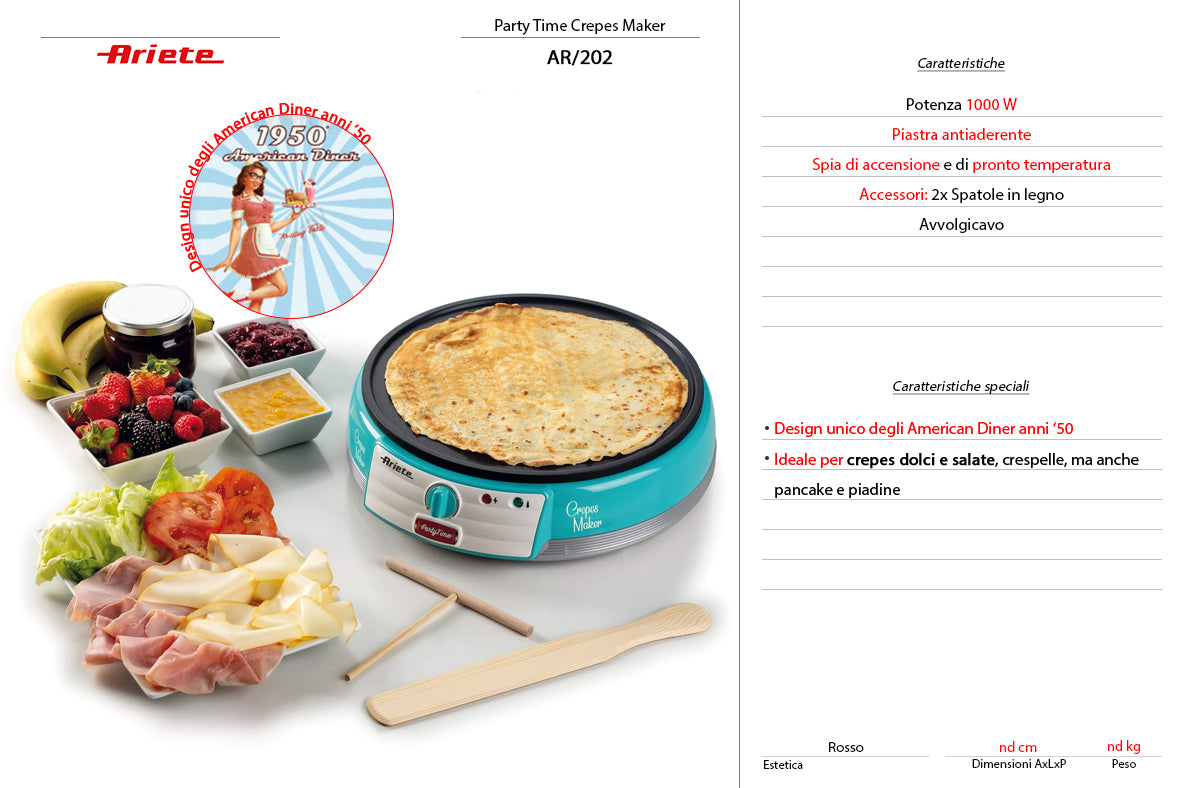 Ariete Crepiera elettrica 31cm Party Time Crepes Maker Celeste