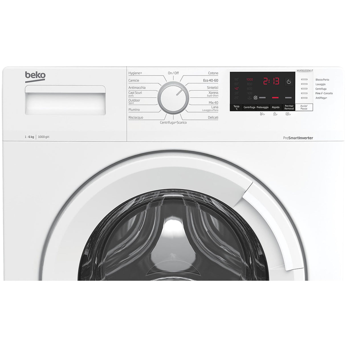 Beko Lavatrice Slim 6Kg WUXS61032WI-IT, Profondità 44 cm, Centrifuga 1000 giri, Motore inverter, Classe D, Bianco