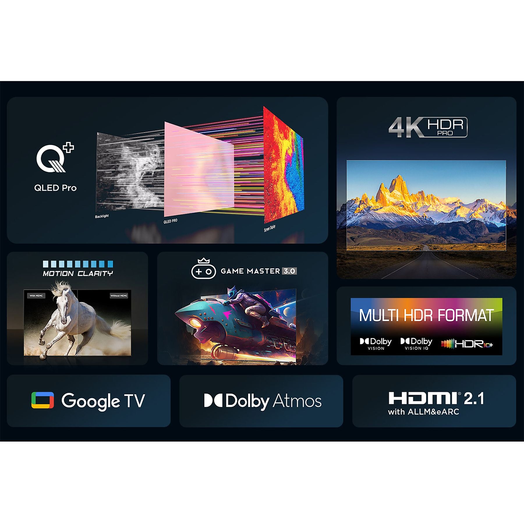 TCL 50C655 QLED Pro Smart TV 50 pollici, 4K Ultra HD, HDR, Google TV, Dolby Atmos, Wi-Fi, Bluetooth, Alexa e Google Assistant, Google Duo