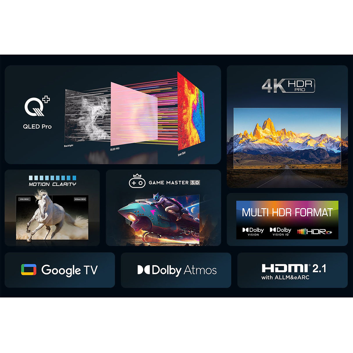 TCL 65C655 QLED Pro Smart TV 65 pollici, 4K Ultra HD, HDR, Google TV, Dolby Atmos, Wi-Fi, Bluetooth, Alexa e Google Assistant, Google Duo