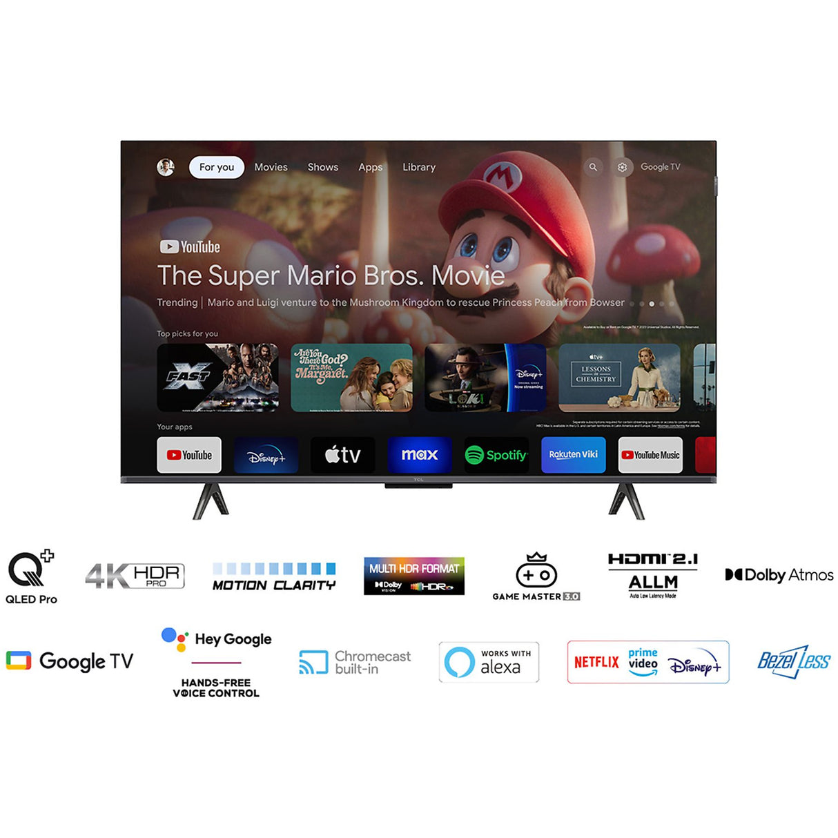 TCL 65C655 QLED Pro Smart TV 65 pollici, 4K Ultra HD, HDR, Google TV, Dolby Atmos, Wi-Fi, Bluetooth, Alexa e Google Assistant, Google Duo