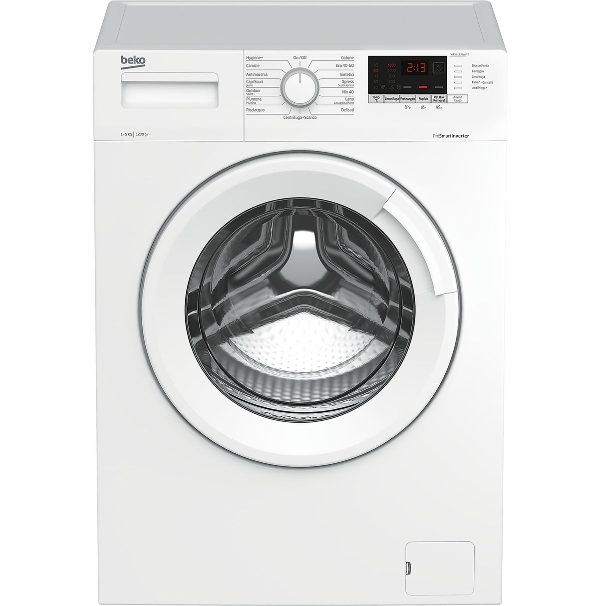 Beko Lavatrice 9Kg WTX91232WI IT, Centrifuga 1200 giri, classe B, Bianco