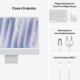 Apple iMac 24" Retina Display 4,5K - Chip M4 con 8-core CPU e 8‑core, GPU - Archiviazione da 256GB SSD e 16GB di memoria unificata con Magic Keyboard - Argento, MWUC3T/A