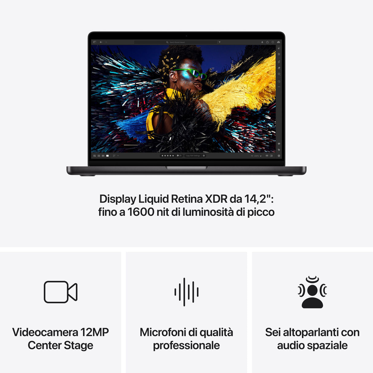 Apple MacBook Pro 14" Chip M4 con CPU 10-core e GPU 10-core - 16GB di memoria unificata e Archiviazione SSD da 512GB - Nero Siderale, MW2U3T/A