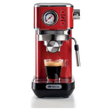 Ariete Linea Moderna 1381 Macchina da caffè con manometro, compatibile con caffè in polvere e cialde ESE, 1300 W, Capacità 1,1 L, 15 bar di pressione, Filtro ½ tazze, Dispositivo Cappuccino, Rosso