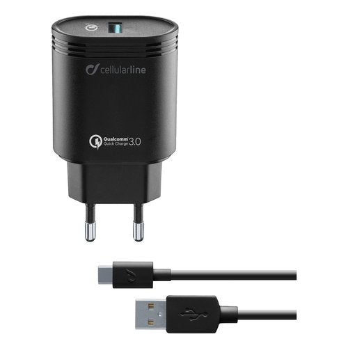 Cellularline USB Charger Kit 18W - USB-C - Huawei, Xiaomi, Wiko, Asus and other smartphone Caricabatterie da rete adattivo 18W con cavo USB-C