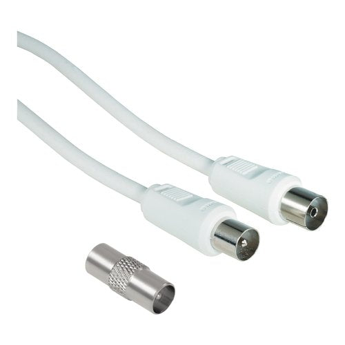 Hama Cavo antenna M/F con adattatore M/M, 5 metri, 75 dB, bianco