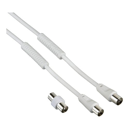 Hama Cavo antenna M/F con adattatore M/M, 1,5 metri, 85 dB, ferrite, bianco