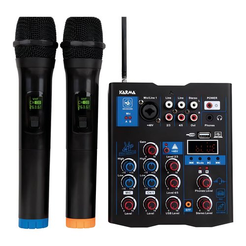 Mixer disc jockey Karma MXW 5 Bundle doppio radiomicrofono VHF Black